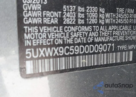 2013 BMW X3 xDrive28I из США, поврежденный, VIN 5UXWX9C59D0D09071